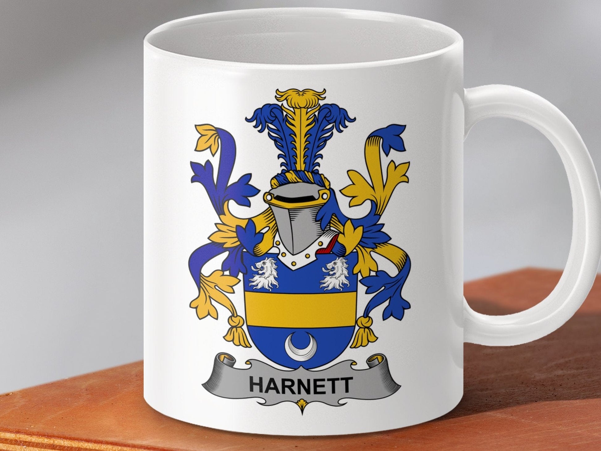 Physical Item 11oz / White Harnett Surname Irish Heraldry Ceramic Mug