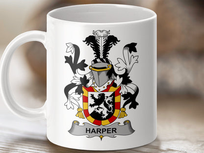 Physical Item 11oz / White Harper Surname Irish Heraldry Ceramic Mug