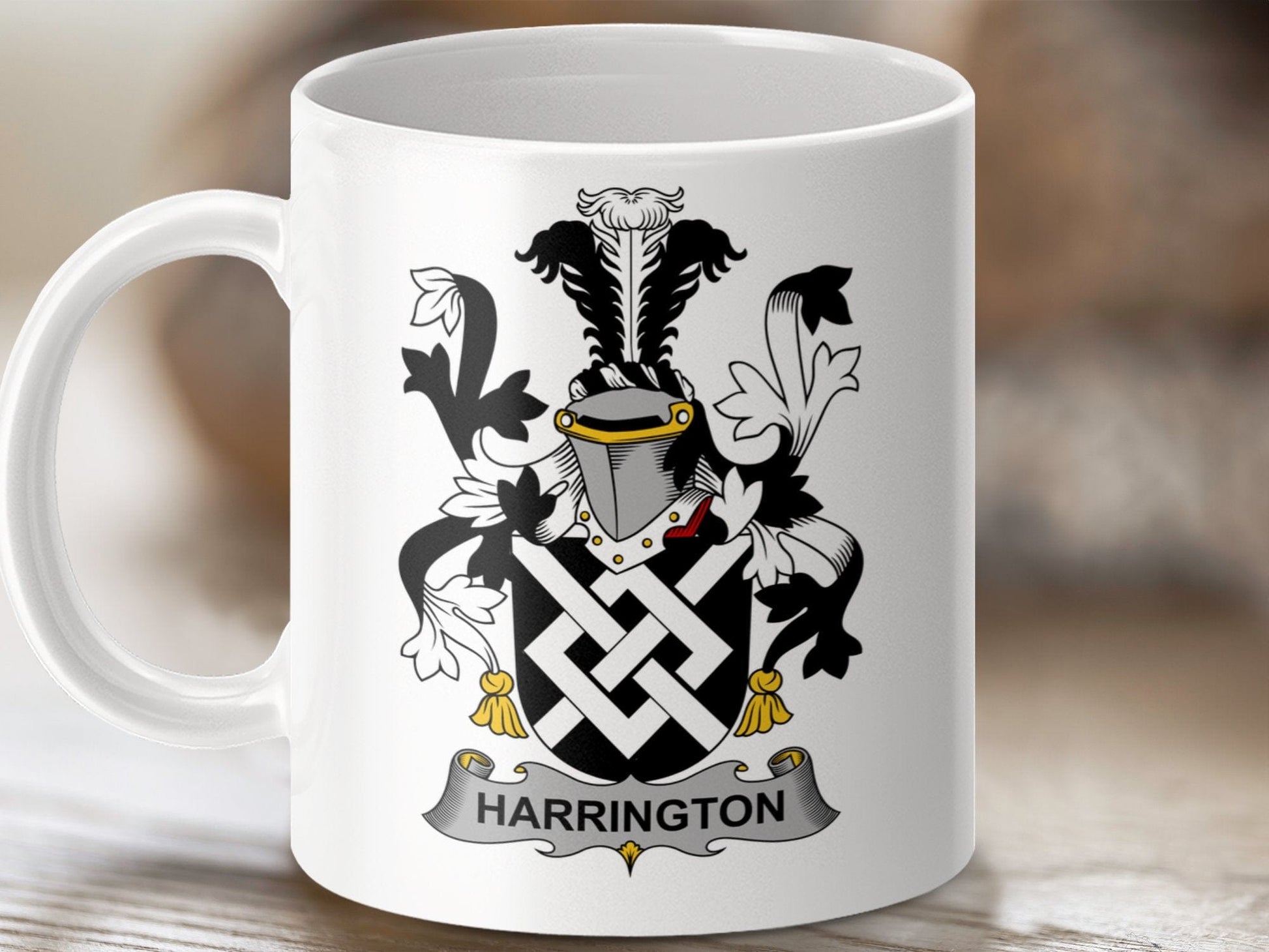 Physical Item 11oz / White Harrington Surname Irish Heraldry Ceramic Mug