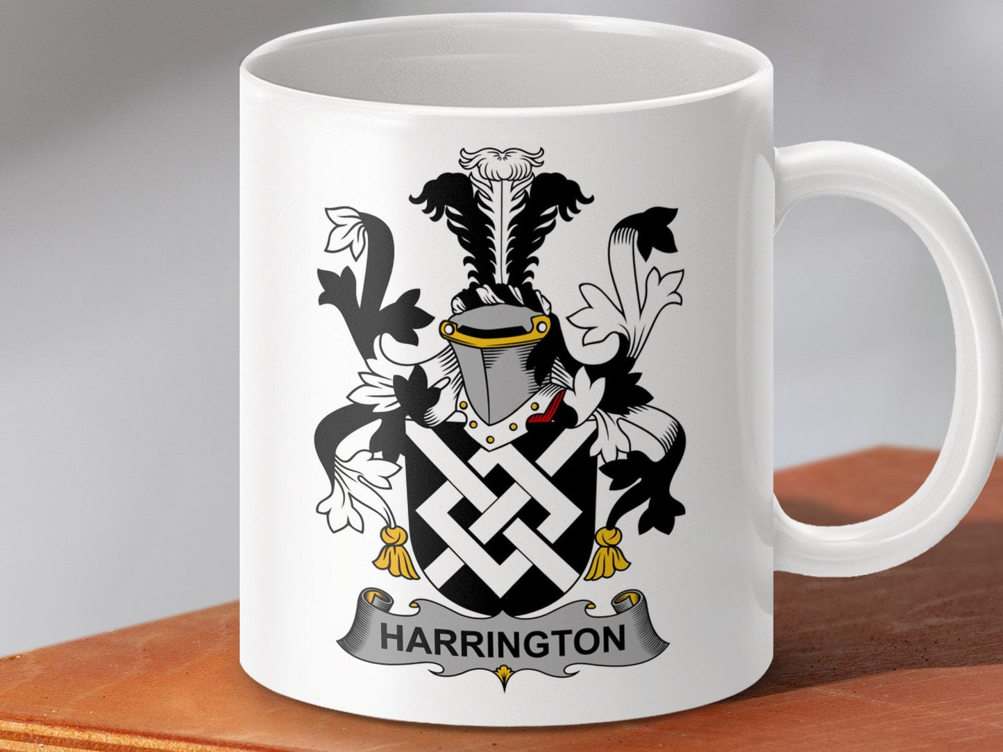 Physical Item 11oz / White Harrington Surname Irish Heraldry Ceramic Mug