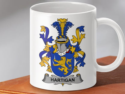 Physical Item 11oz / White Hartigan Surname Irish Heraldry Coat of Arms Mug