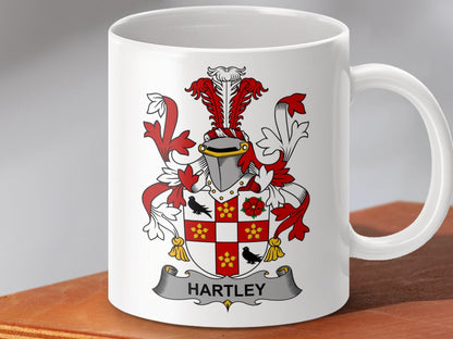 Physical Item 11oz / White Hartley Surname Irish Heraldry Coat of Arms Mug