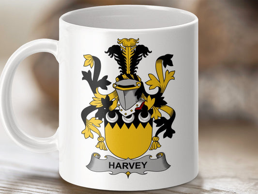 Physical Item 11oz / White Harvey Surname Irish Heraldry Ceramic Mug