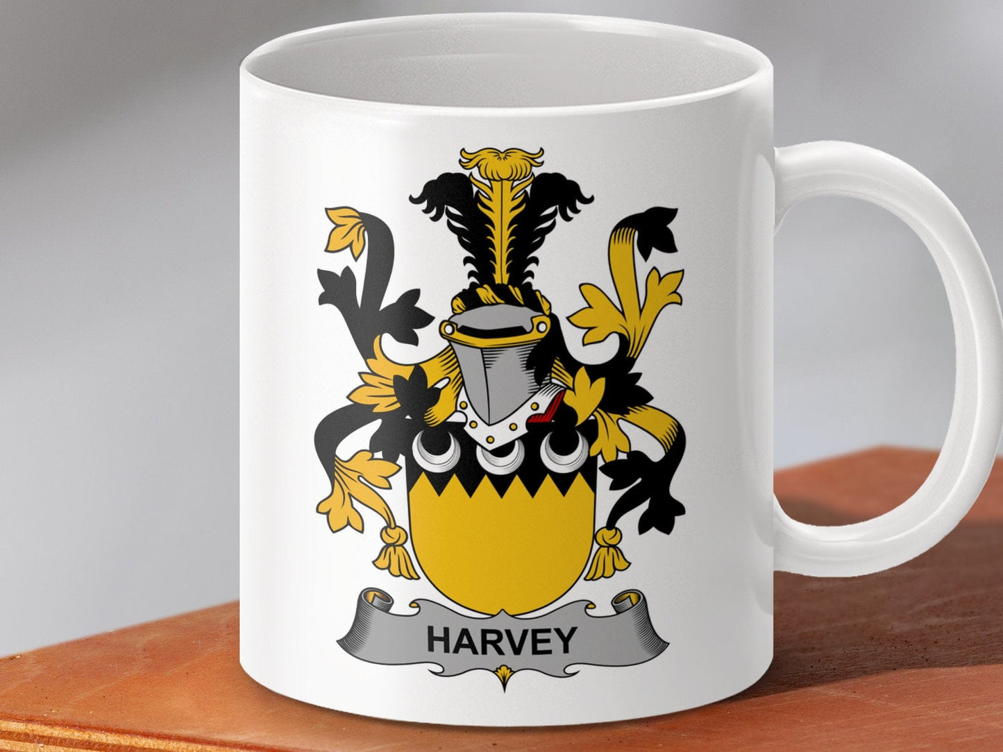 Physical Item 11oz / White Harvey Surname Irish Heraldry Ceramic Mug