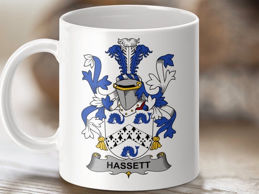 Physical Item 11oz / White Hassett Surname Irish Heraldry Ceramic Mug