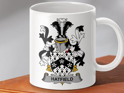 Physical Item 11oz / White Hatfield Surname Irish Heraldry Ceramic Mug