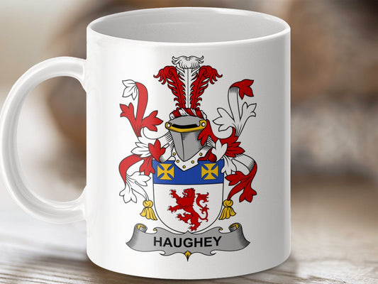 Physical Item 11oz / White Haughey Surname Irish Heraldry Ceramic Mug