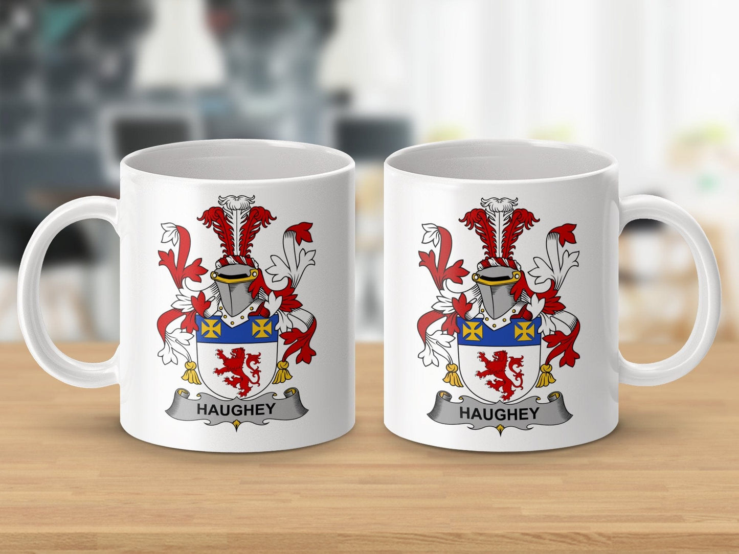 Physical Item 11oz / White Haughey Surname Irish Heraldry Ceramic Mug