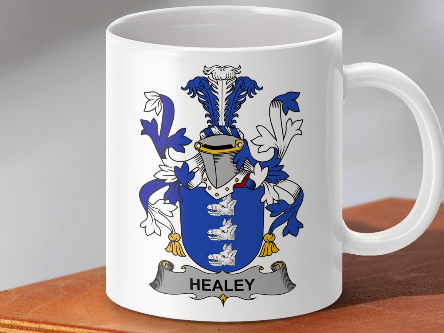 Physical Item 11oz / White Healey Surname Irish Heraldry Ceramic Mug