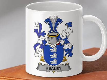 Physical Item 11oz / White Healey Surname Irish Heraldry Ceramic Mug