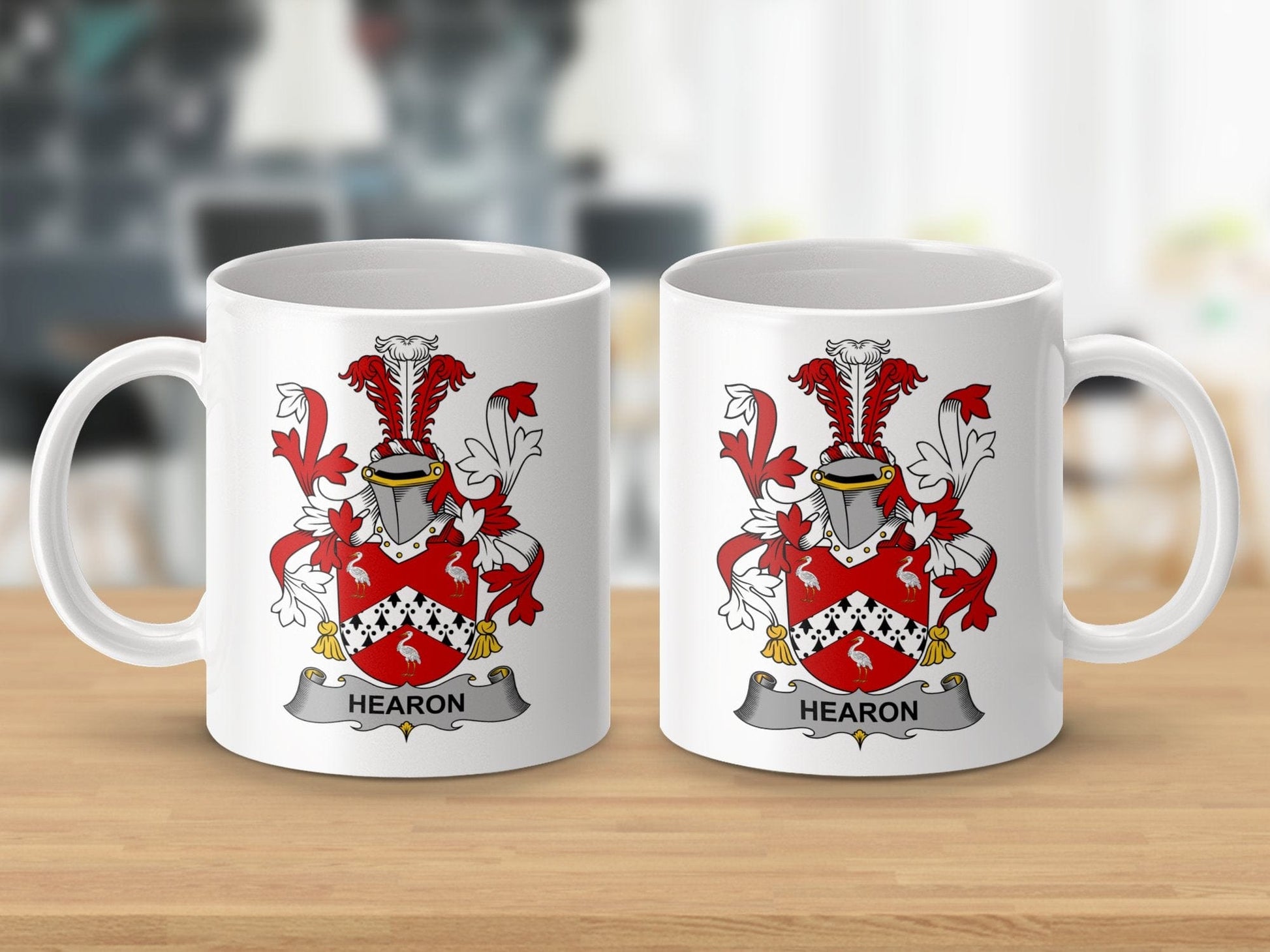 Physical Item 11oz / White Hearon Surname Irish Heraldry Ceramic Mug