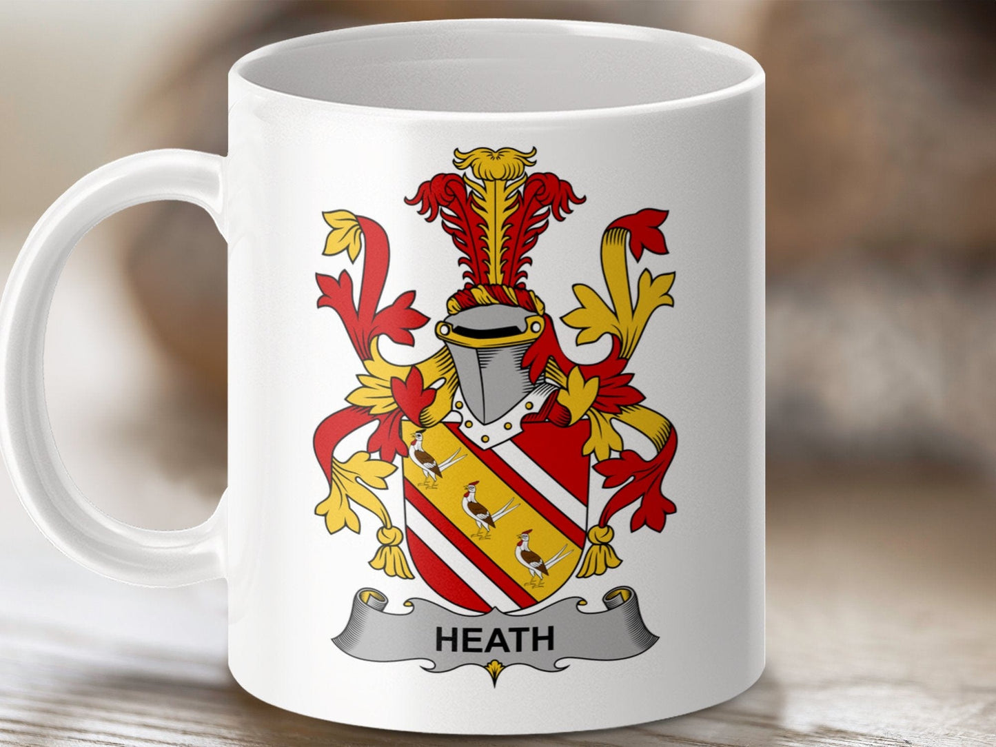 Physical Item 11oz / White Heath Surname Irish Heraldry Ceramic Mug