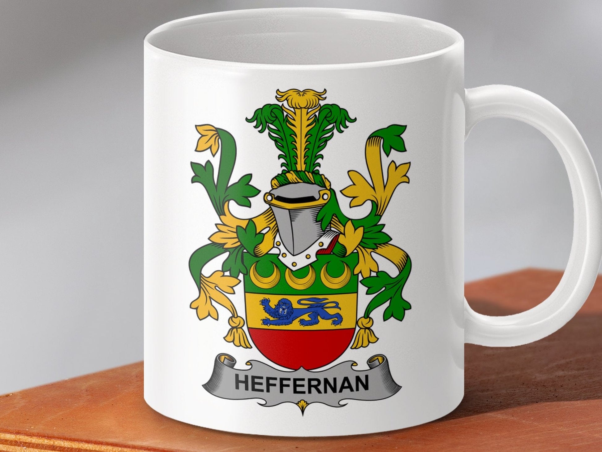 Physical Item 11oz / White Heffernan Surname Irish Heraldry Ceramic Mug