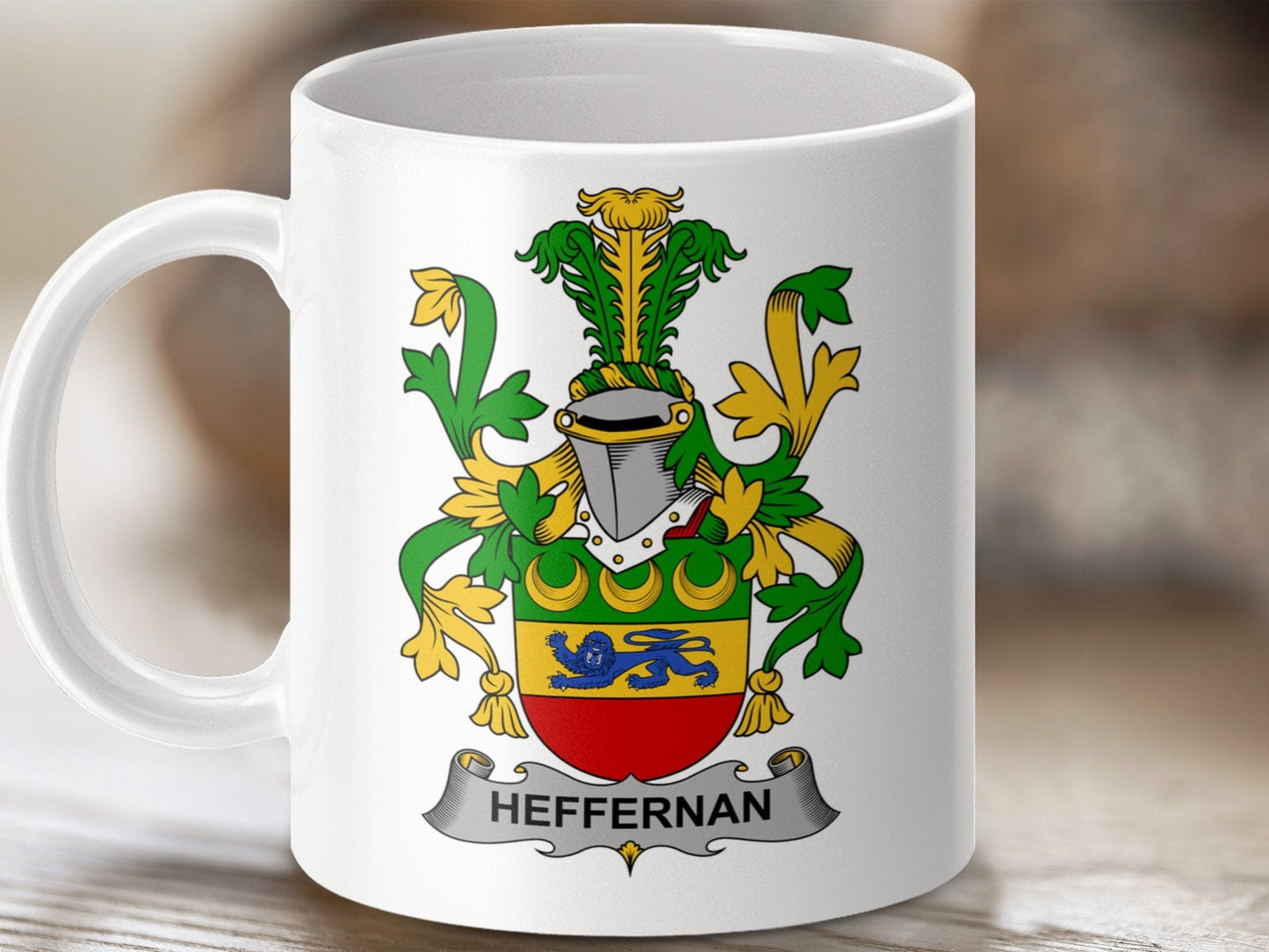 Physical Item 11oz / White Heffernan Surname Irish Heraldry Ceramic Mug