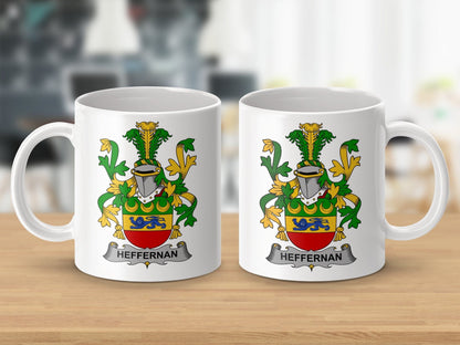 Physical Item 11oz / White Heffernan Surname Irish Heraldry Ceramic Mug