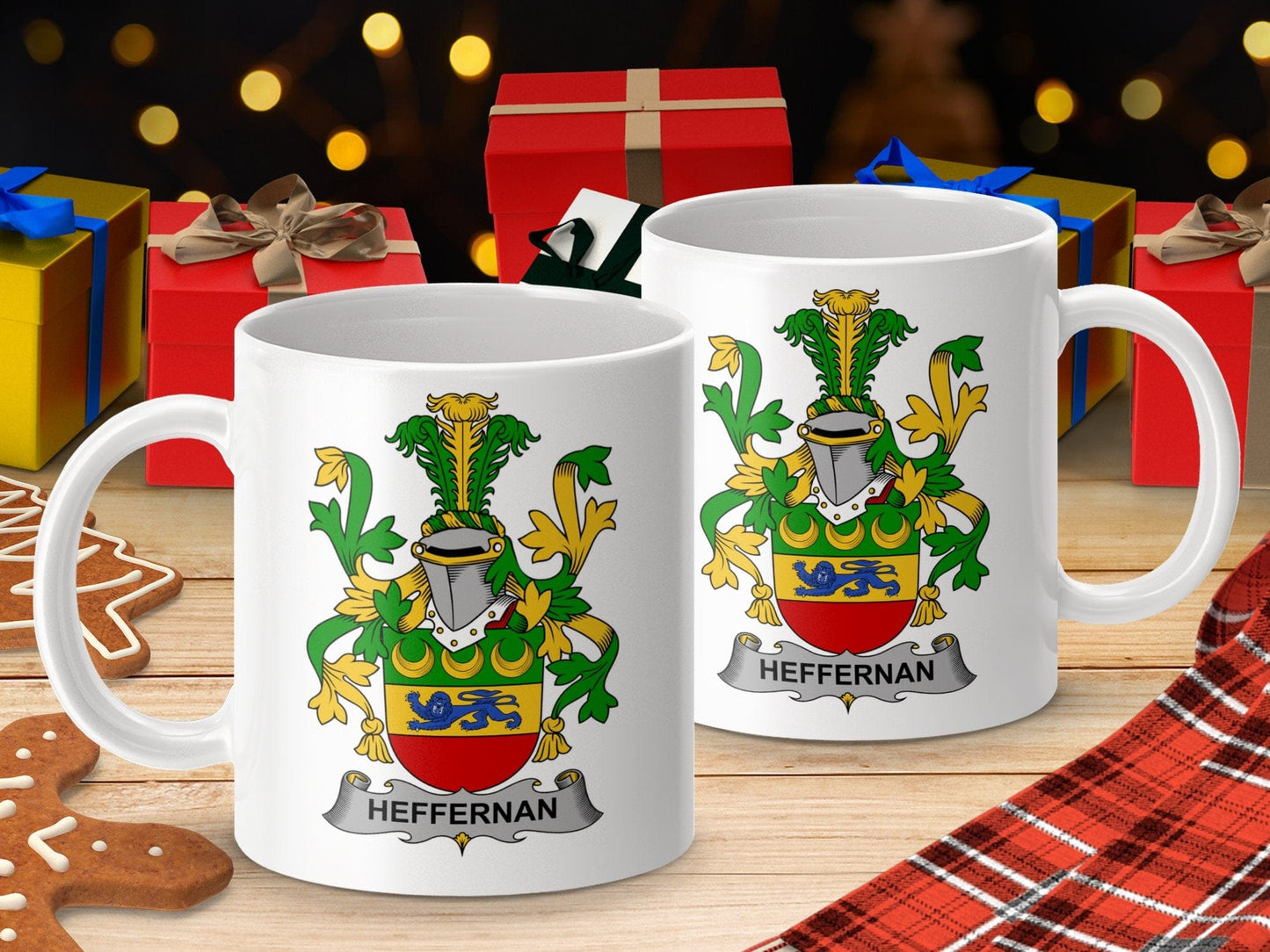 Physical Item 11oz / White Heffernan Surname Irish Heraldry Ceramic Mug