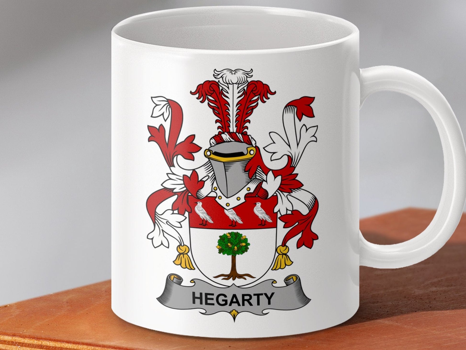 Physical Item 11oz / White Hegarty Surname Irish Heraldry Ceramic Mug