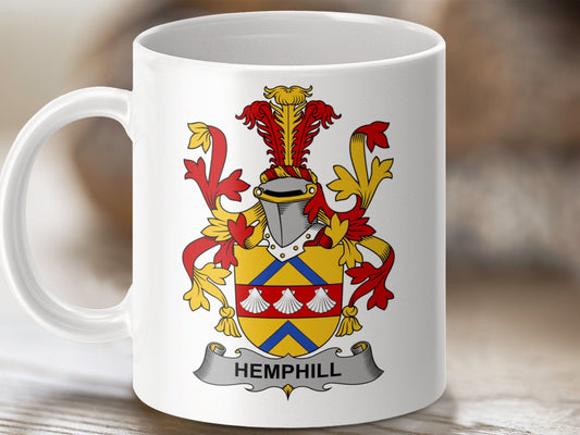 Physical Item 11oz / White Hemphill Surname Irish Heraldry Ceramic Mug