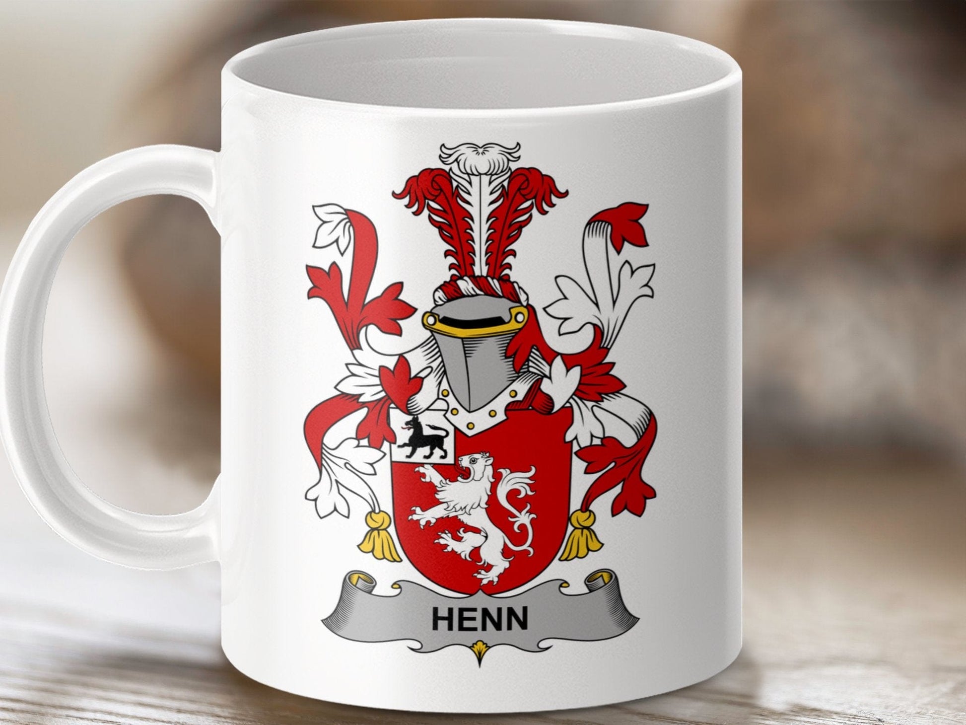 Physical Item 11oz / White Henn Surname Irish Heraldry Ceramic Mug