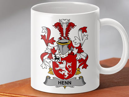 Physical Item 11oz / White Henn Surname Irish Heraldry Ceramic Mug