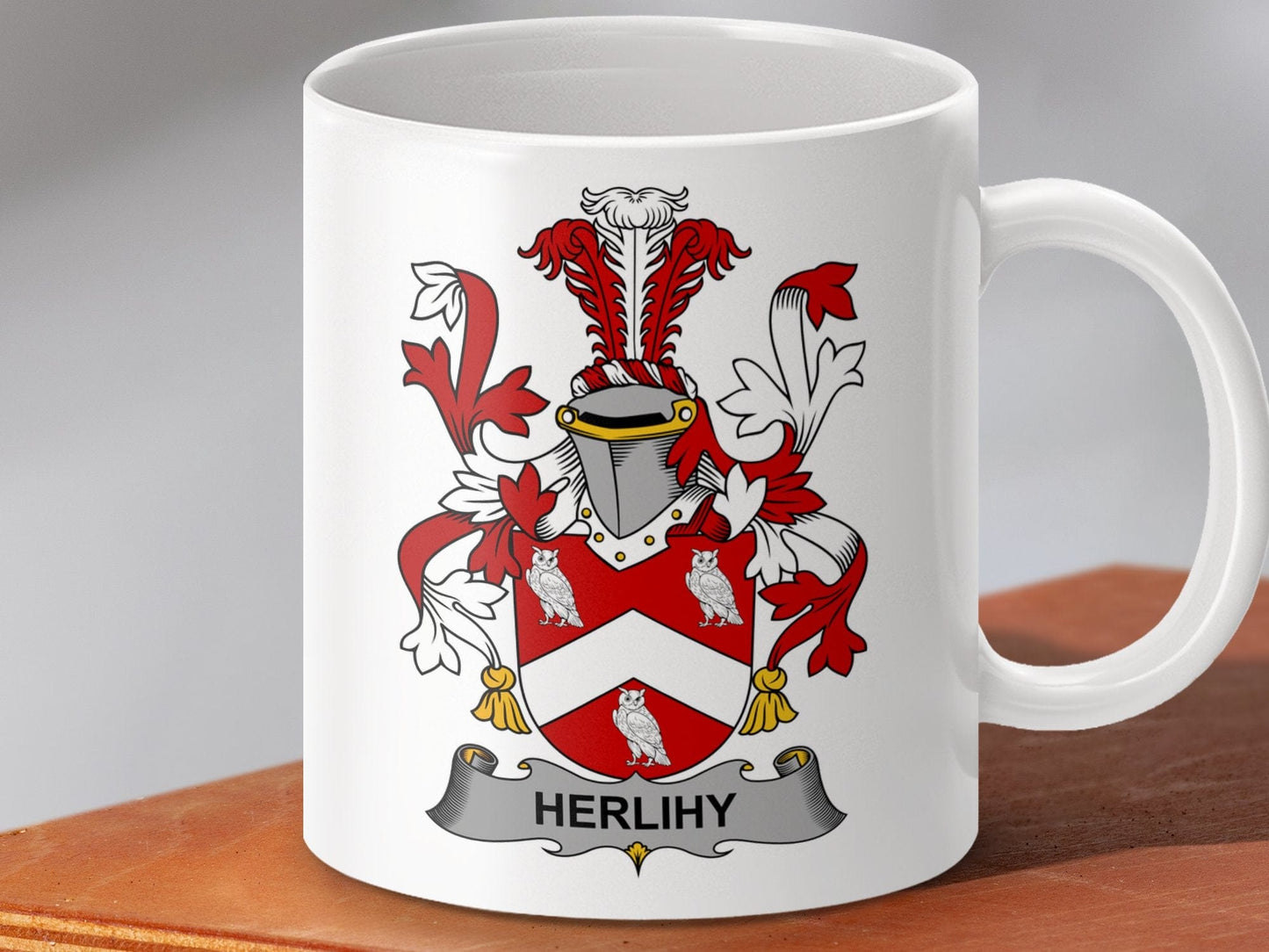 Physical Item 11oz / White Herlihy Surname Irish Heraldry Ceramic Mug