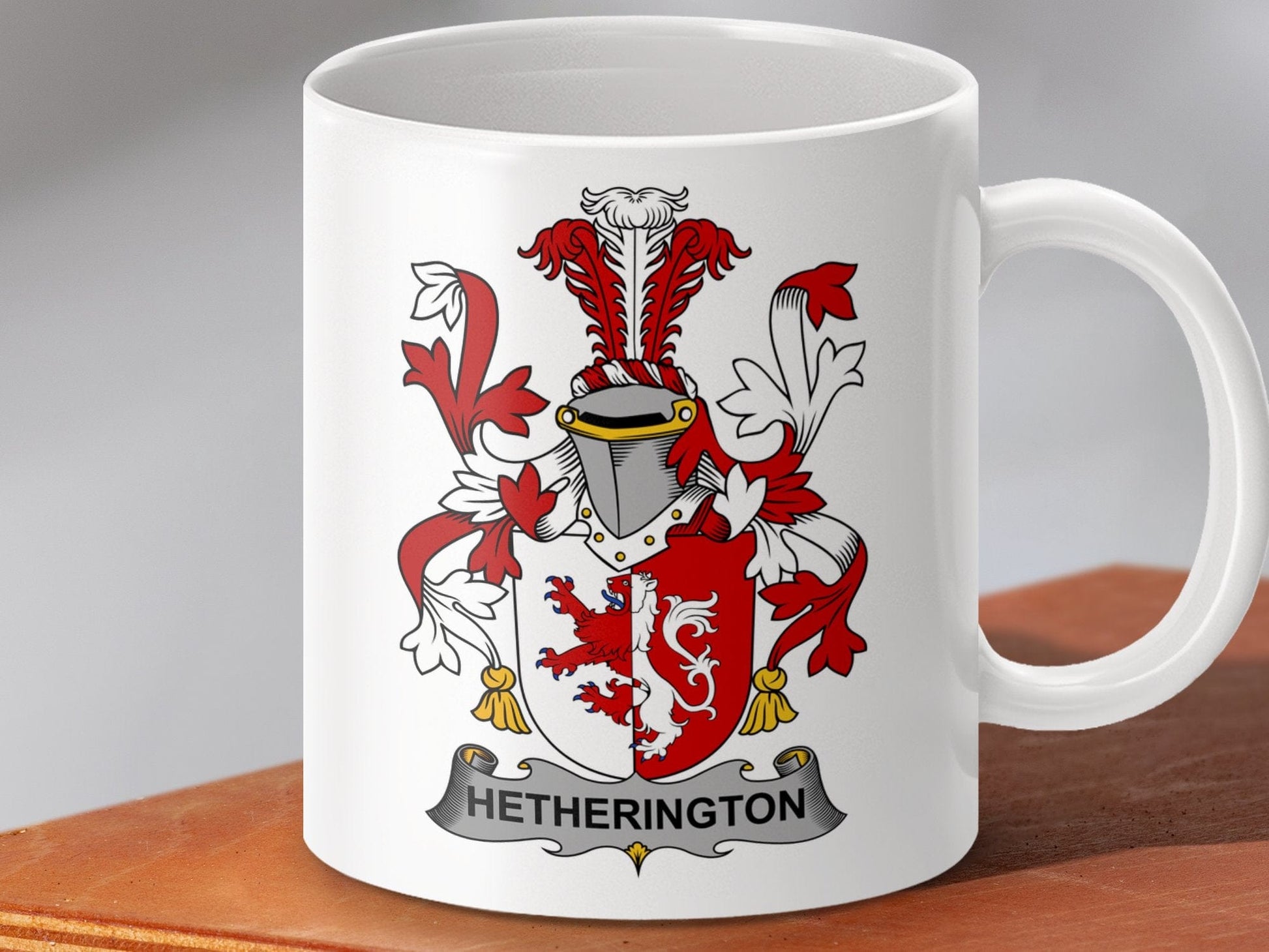 Physical Item 11oz / White Hetherington Surname Irish Heraldry Ceramic Mug