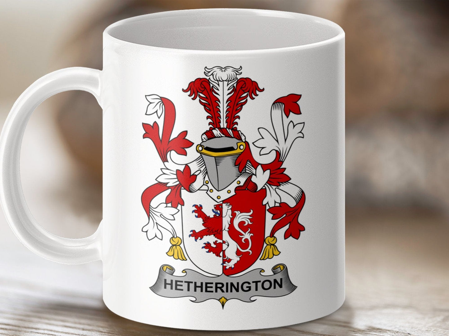 Physical Item 11oz / White Hetherington Surname Irish Heraldry Ceramic Mug