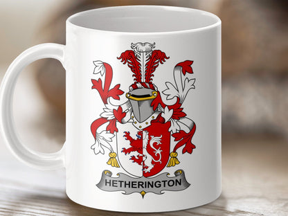 Physical Item 11oz / White Hetherington Surname Irish Heraldry Ceramic Mug