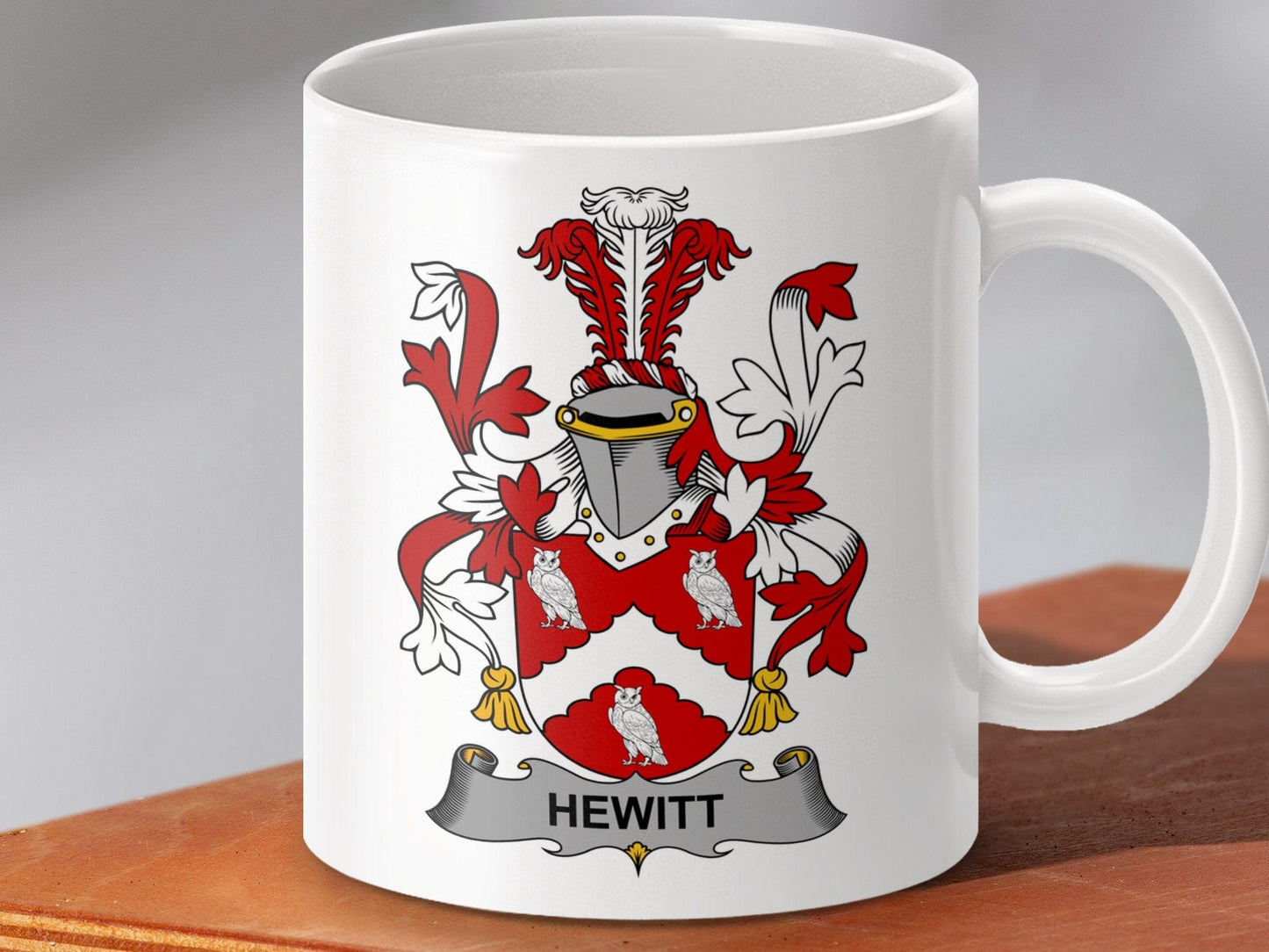 Physical Item 11oz / White Hewitt Surname Irish Heraldry Ceramic Mug