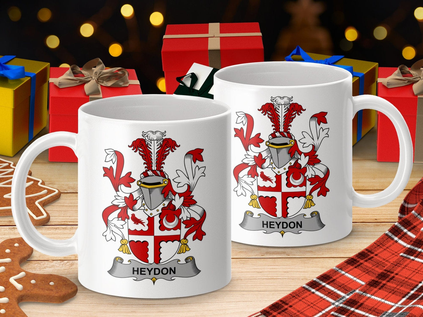 Physical Item 11oz / White Heydon Surname Irish Heraldry Ceramic Mug