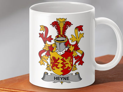 Physical Item 11oz / White Heyne Surname Irish Heraldry Ceramic Mug