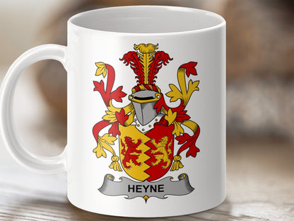 Physical Item 11oz / White Heyne Surname Irish Heraldry Ceramic Mug