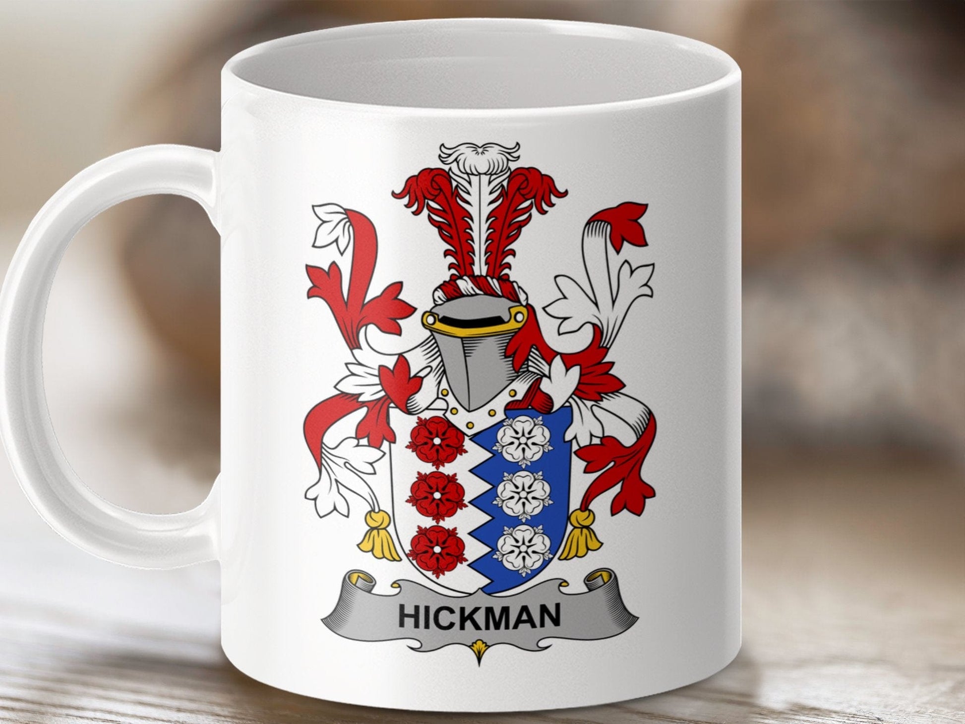 Physical Item 11oz / White Hickman Surname Irish Heraldry Ceramic Mug