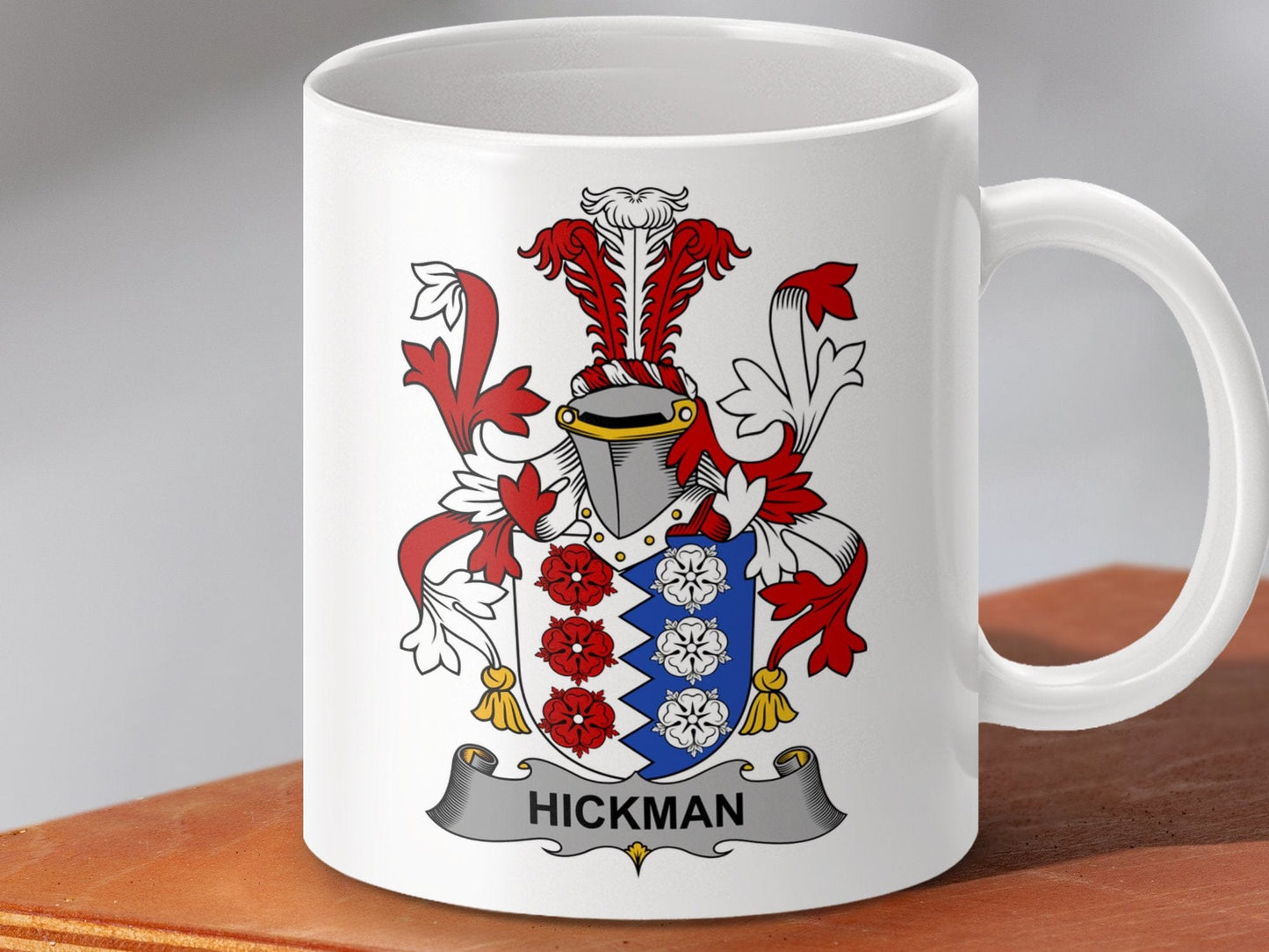 Physical Item 11oz / White Hickman Surname Irish Heraldry Ceramic Mug