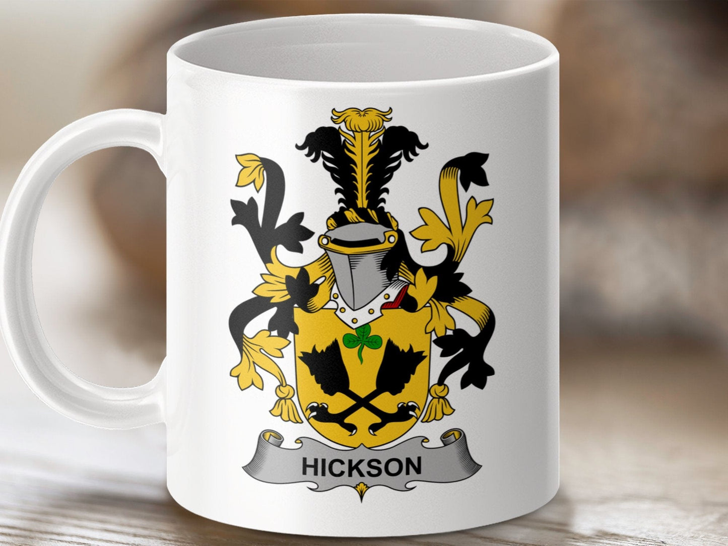 Physical Item 11oz / White Hickson Surname Irish Heraldry Ceramic Mug