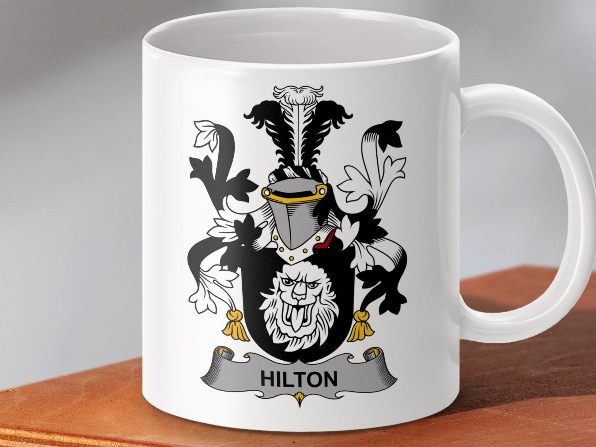 Physical Item 11oz / White Hilton Surname Irish Heraldry Ceramic Mug