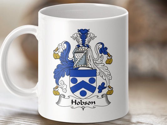 Physical Item 11oz / White Hobson Surname Irish Heraldry Ceramic Mug