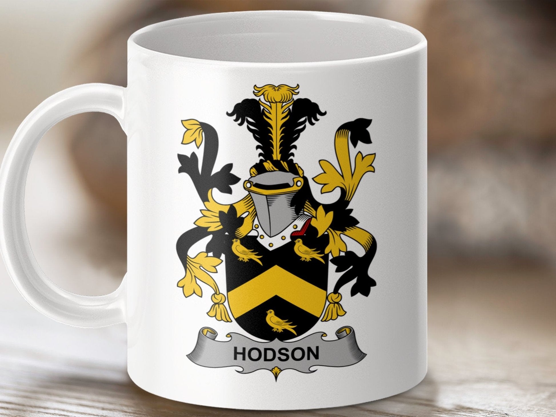 Physical Item 11oz / White Hodson Surname Irish Heraldry Ceramic Mug