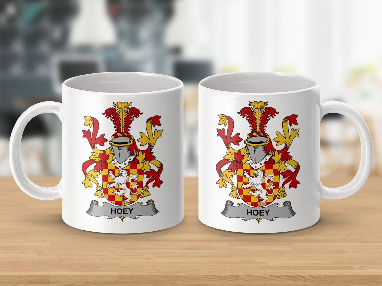 Physical Item 11oz / White Hoey Surname Irish Heraldry Ceramic Mug