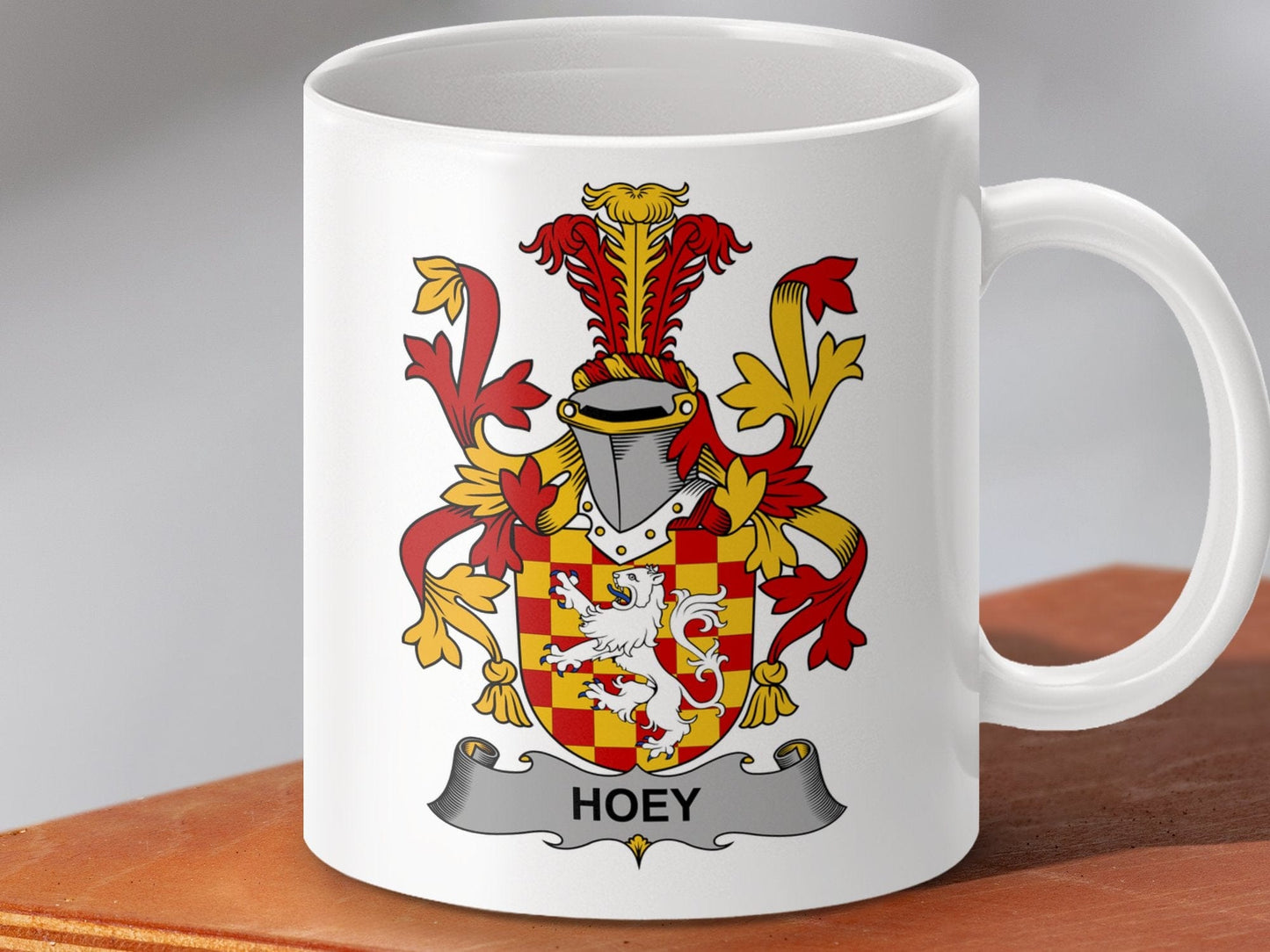 Physical Item 11oz / White Hoey Surname Irish Heraldry Ceramic Mug