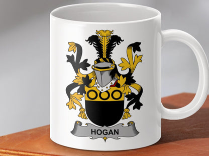 Physical Item 11oz / White Hogan Surname Irish Coat of Arms Heraldry Ceramic Mug