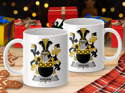 Physical Item 11oz / White Hogan Surname Irish Coat of Arms Heraldry Ceramic Mug