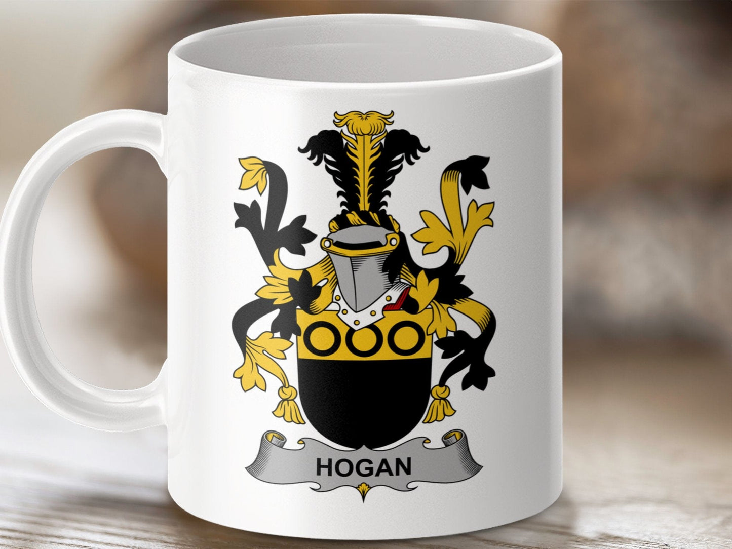 Physical Item 11oz / White Hogan Surname Irish Coat of Arms Heraldry Ceramic Mug