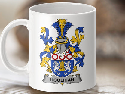 Physical Item 11oz / White Hoolihan Surname Irish Heraldry Ceramic Mug