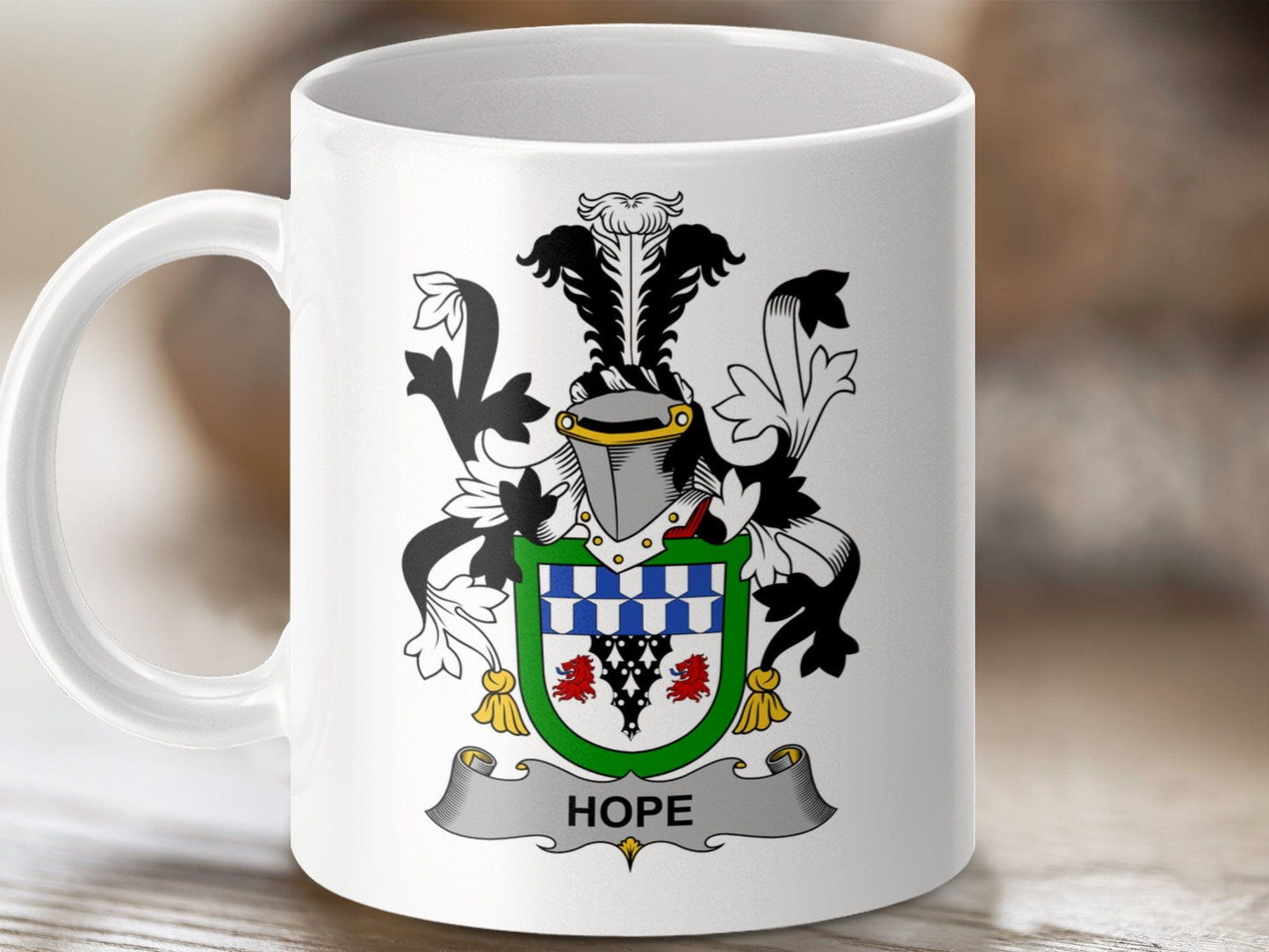 Physical Item 11oz / White Hope Surname Irish Heraldry Ceramic Mug