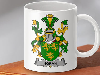 Physical Item 11oz / White Horan Surname Irish Heraldry Ceramic Mug