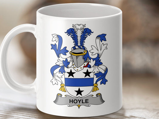 Physical Item 11oz / White Hoyle Surname Irish Heraldry Ceramic Mug