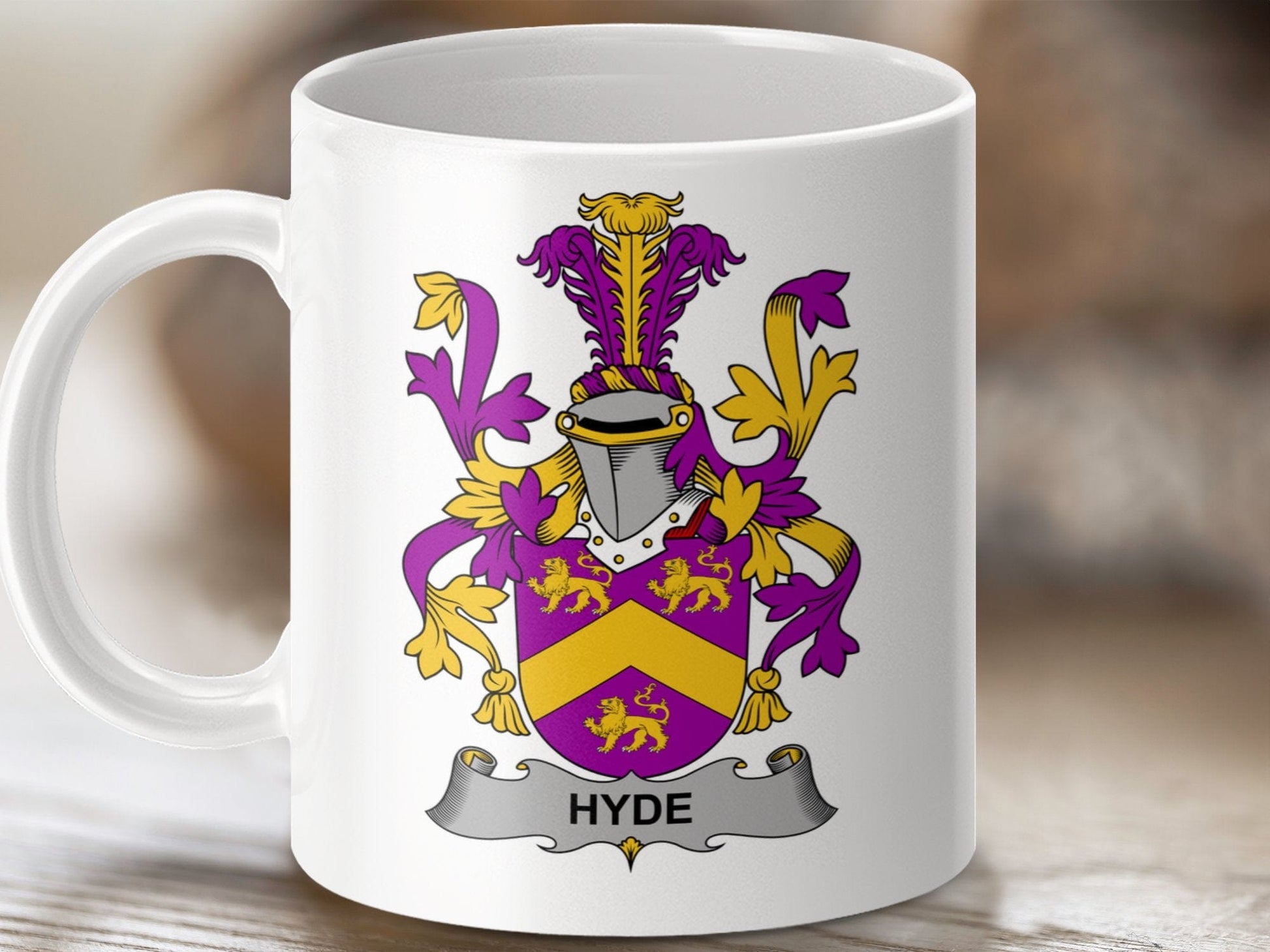 Physical Item 11oz / White Hyde Surname Irish Heraldry Ceramic Mug