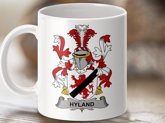 Physical Item 11oz / White Hyland Surname Irish Heraldry Ceramic Mug