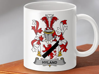 Physical Item 11oz / White Hyland Surname Irish Heraldry Ceramic Mug